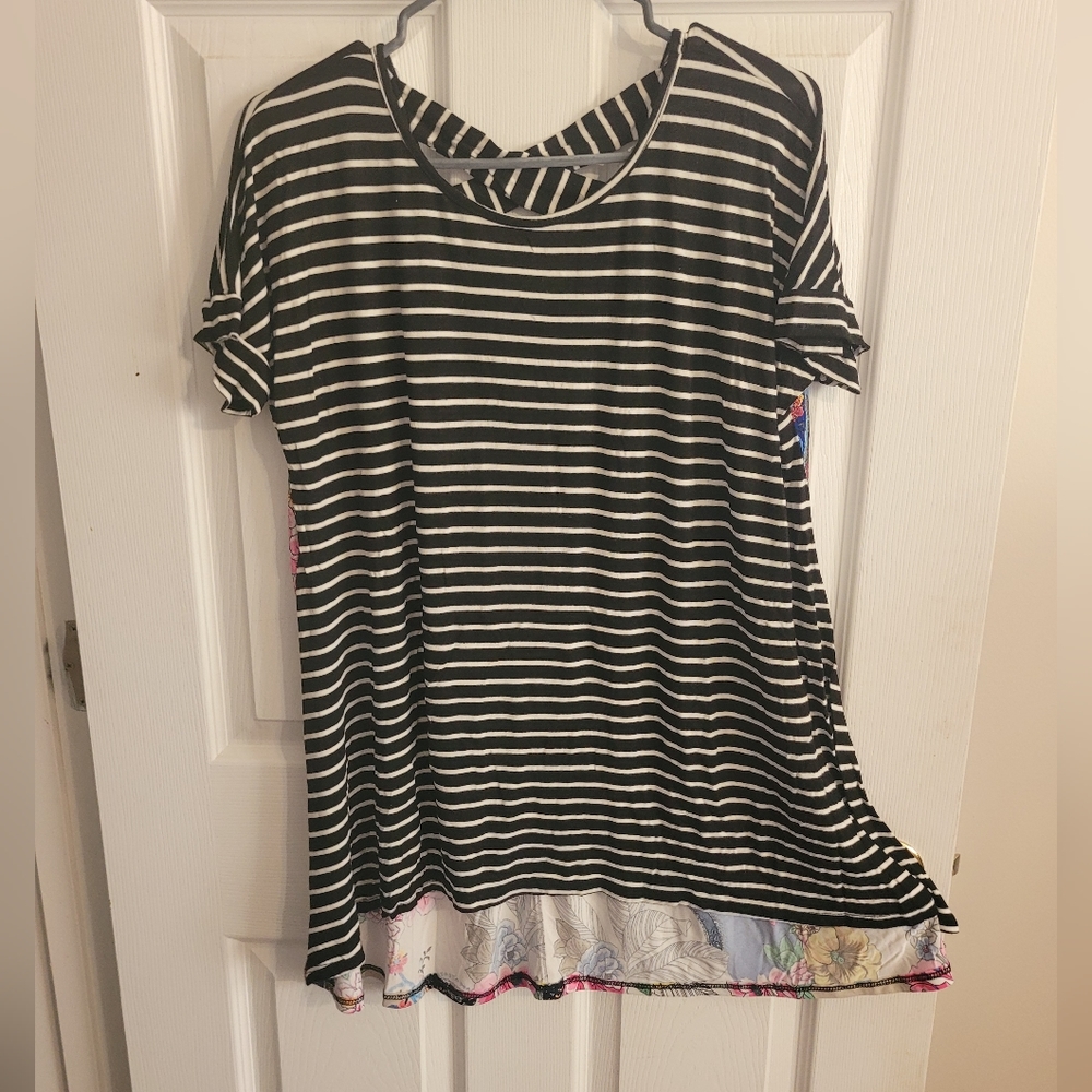 Lilypad Stripe and Floral Blouse Top